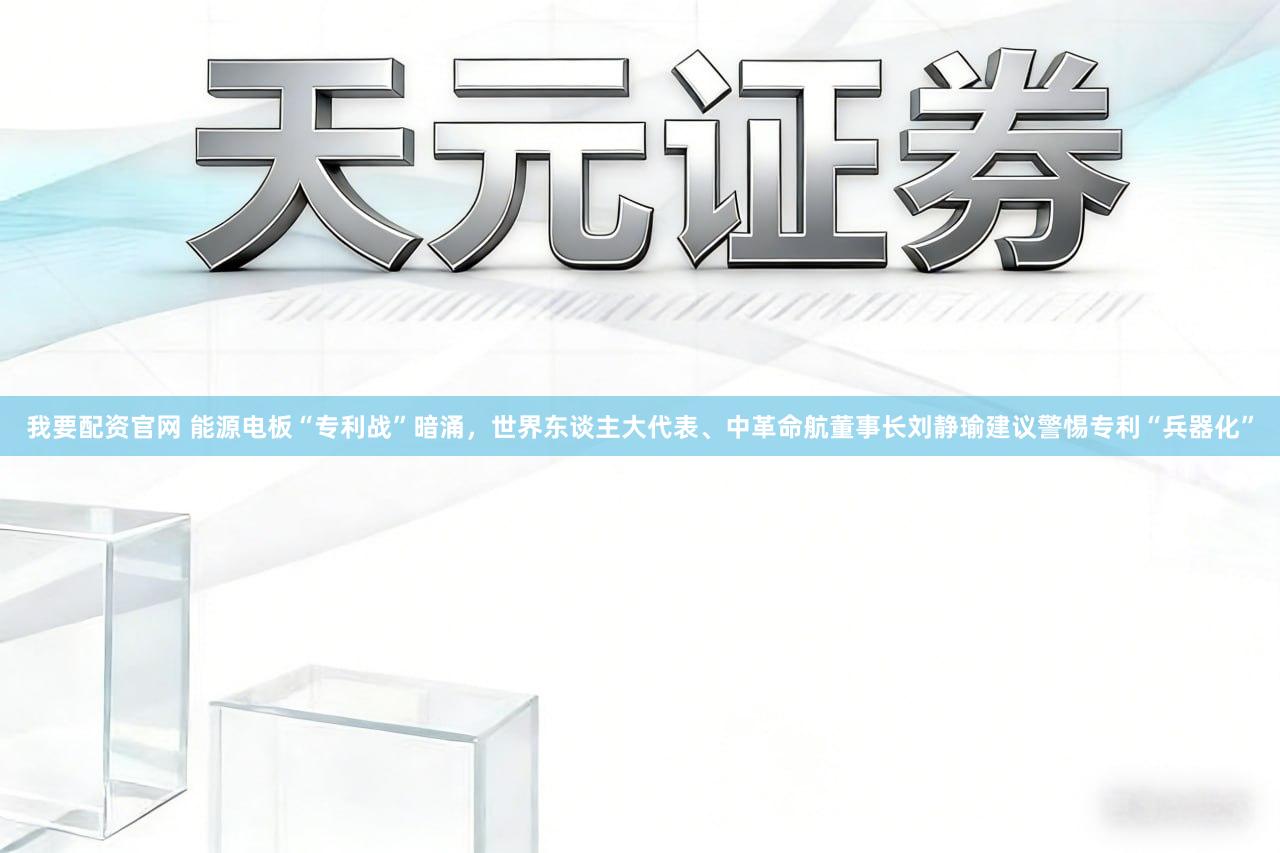 我要配资官网 能源电板“专利战”暗涌,世界东谈主大代表、中革命航董事长刘静瑜建议警惕专利“兵器化”