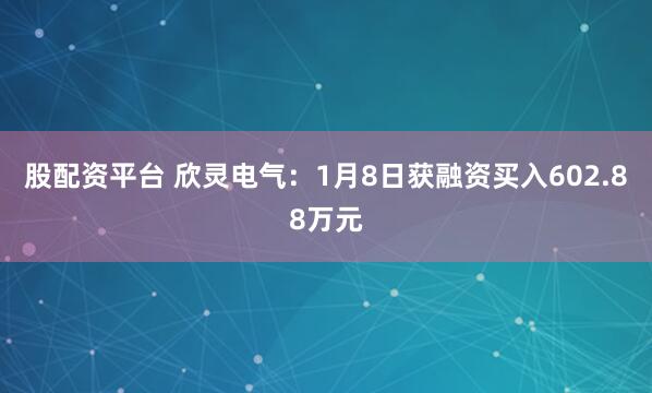 股配资平台 欣灵电气：1月8日获融资买入602.88万元
